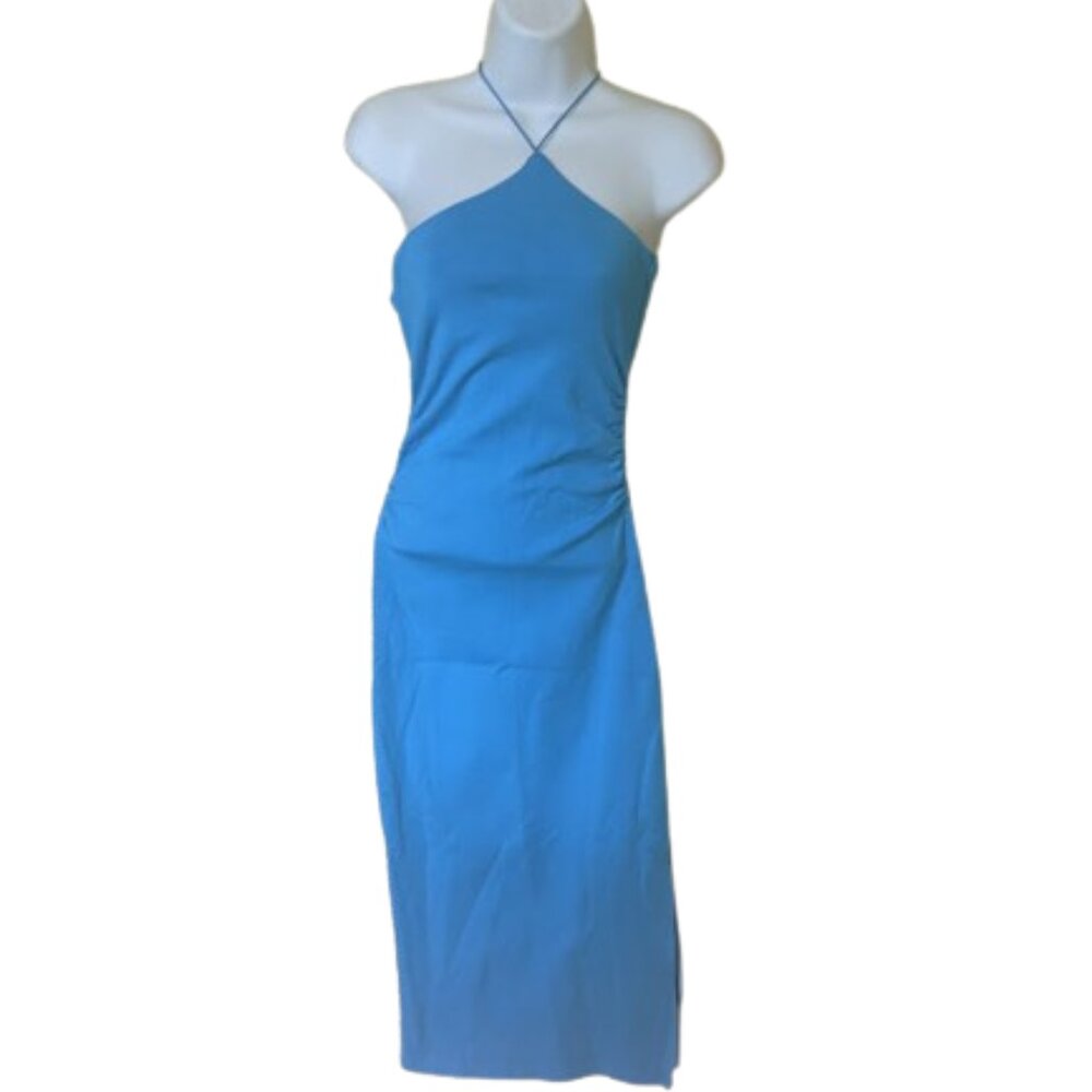 ---  Blue Maxi Length Halter Dress Size Medium  Fits Small  NWOT